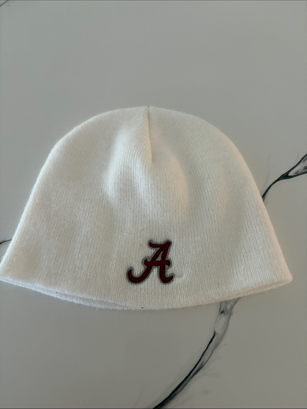 White Kids Beanie with Red 'A' Alabama Logo